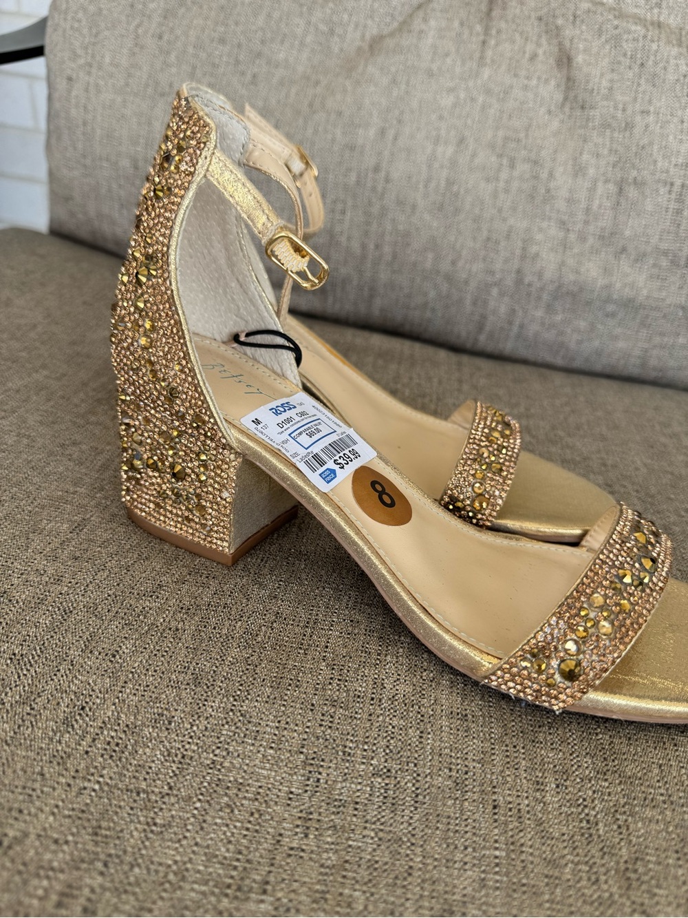 Betsey Johnson Gold Crystal Block Heel Sandals